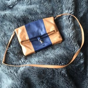Beau and Ro navy and caramel shoulder bag